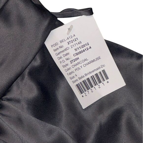 💃 NWT AMSALE charcoal Ruffle Trim Sweetheart neckline Halter Formal midi dress - Picture 6 of 7